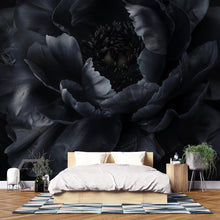 Load image into Gallery viewer, Modern Black Floral Wallpaper Mural – Bold Dark Flower Wall Decor for Bedroom or Living Room – Stylish Statement Wall Art – Elegant