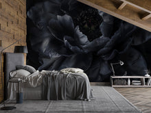 Load image into Gallery viewer, Modern Black Floral Wallpaper Mural – Bold Dark Flower Wall Decor for Bedroom or Living Room – Stylish Statement Wall Art – Elegant