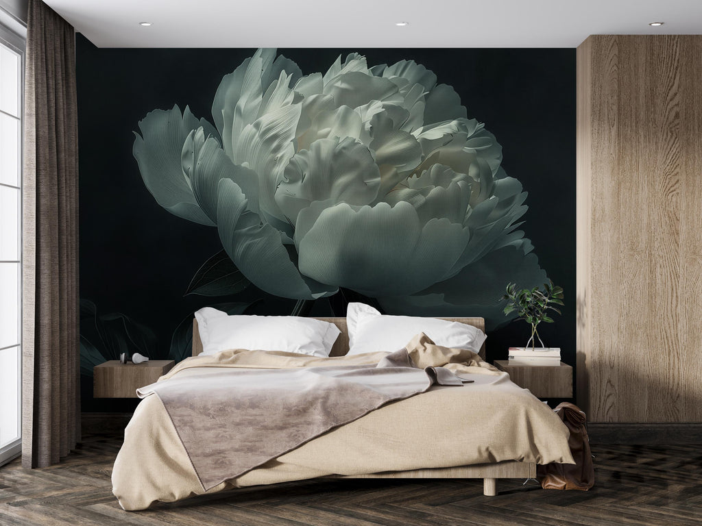 White Floral Wallpaper Mural – Elegant Oversized Peony Wall Decor for Bedroom or Living Room – Modern Removable Wallpaper Stylish Bold
