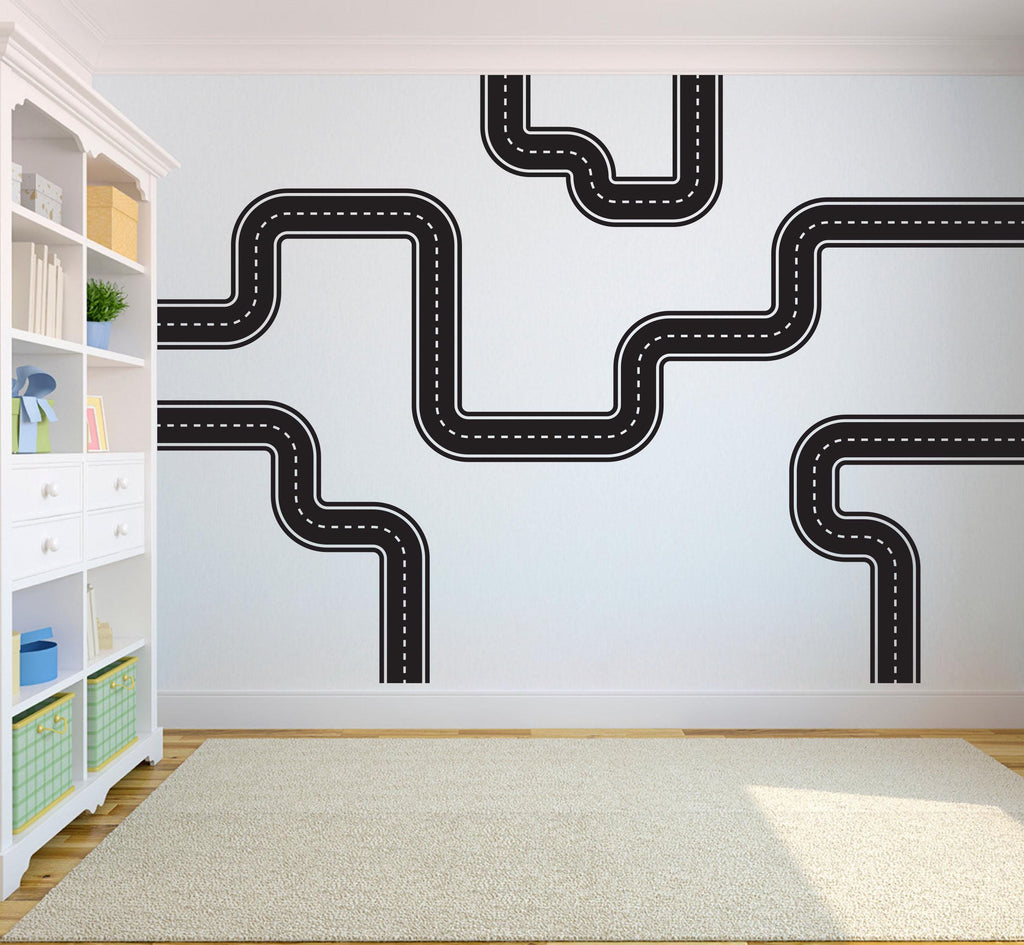 Road wind Wall Decal Highway Vinyl Sticker Track Route Wall Decor Kids Playroom Boys Room Wall Art Automotive Bedroom Mural Sticker 138DE