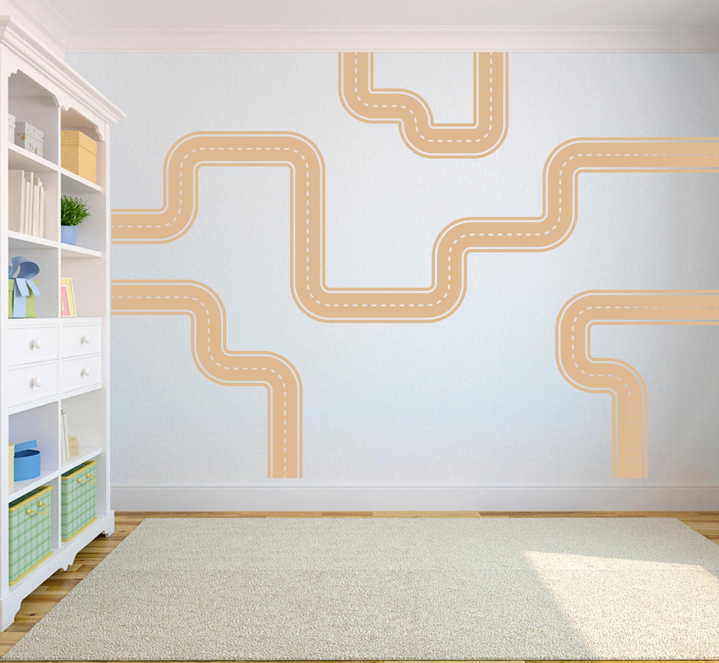 Road wind Wall Decal Highway Vinyl Sticker Track Route Wall Decor Kids Playroom Boys Room Wall Art Automotive Bedroom Mural Sticker 138DE