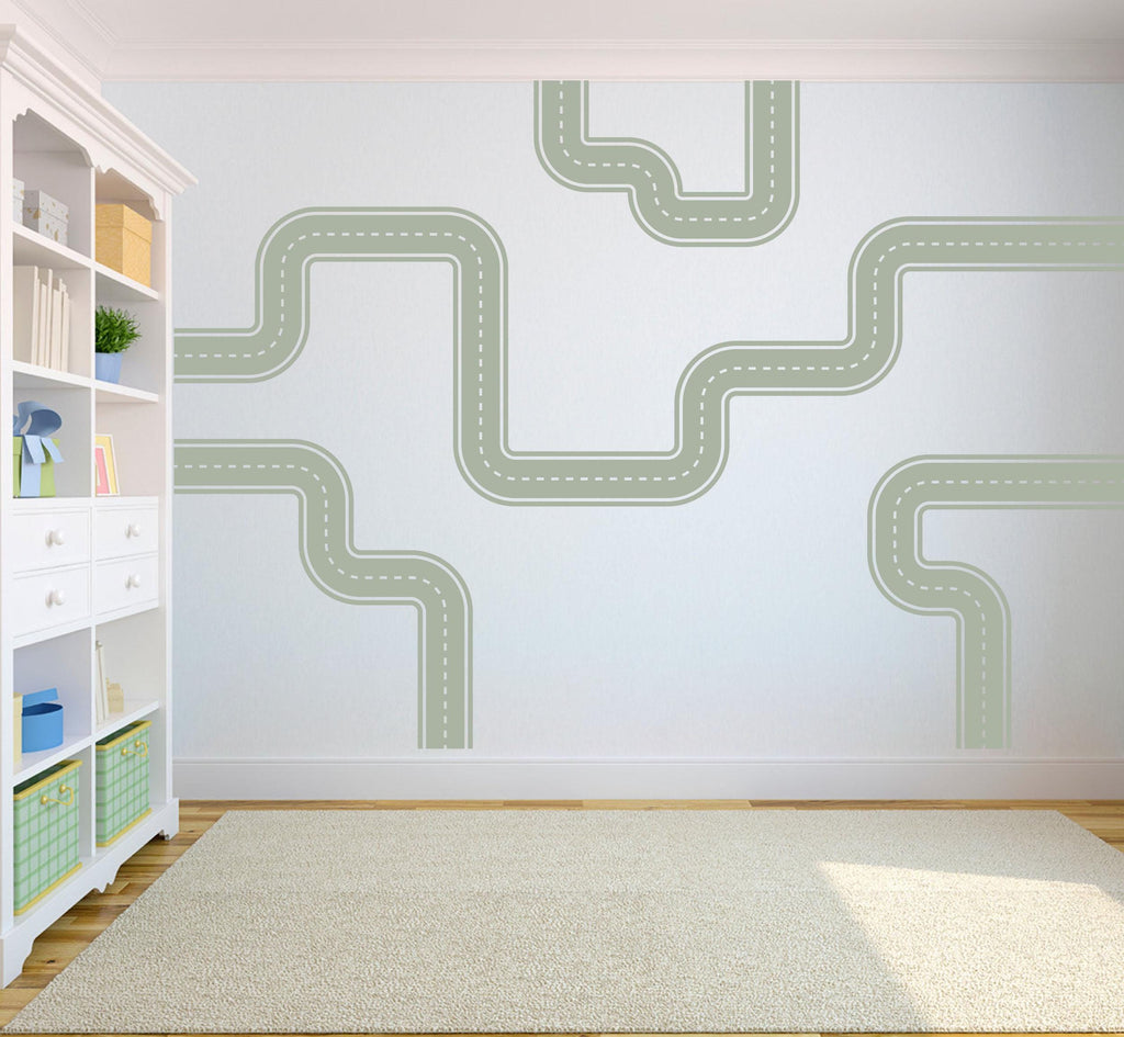 Road wind Wall Decal Highway Vinyl Sticker Track Route Wall Decor Kids Playroom Boys Room Wall Art Automotive Bedroom Mural Sticker 138DE