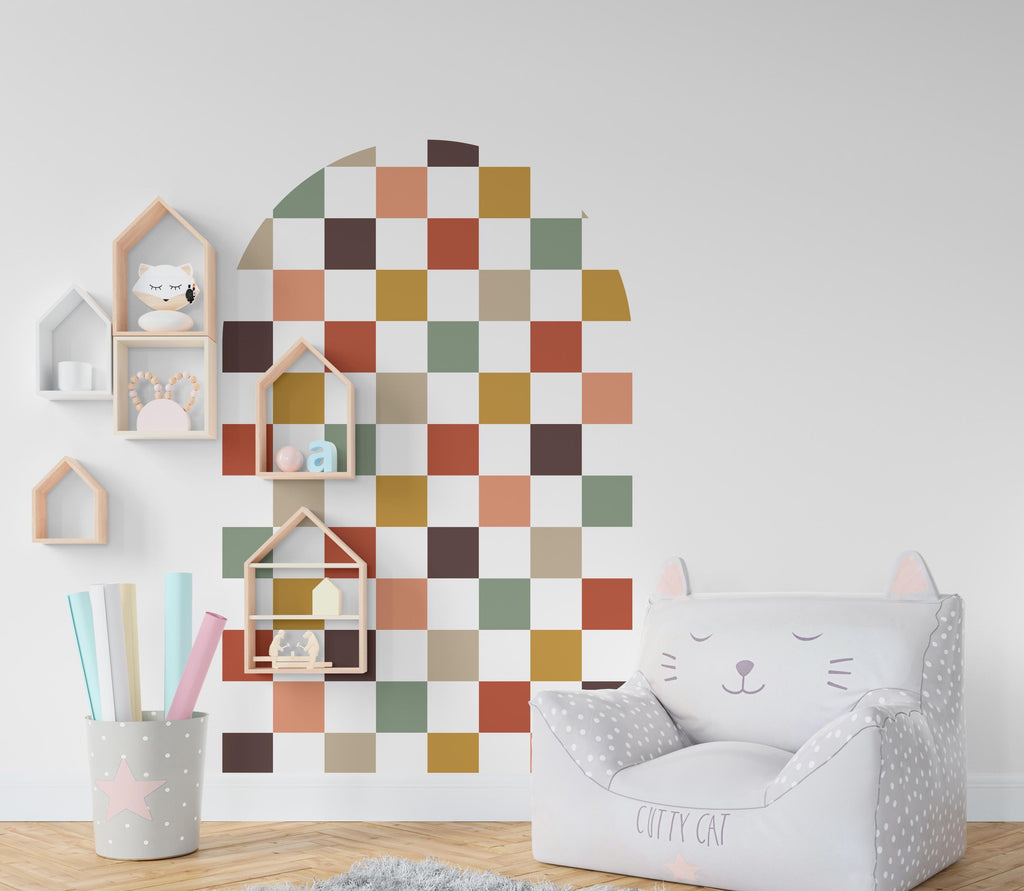 Checkered Wall Decal, Bed Arch Sticker, Hedboard Wall Decal, Arch Wall Decal, Racing Wall Decal Sticker, Nursery Super King Bed Arch 922RS