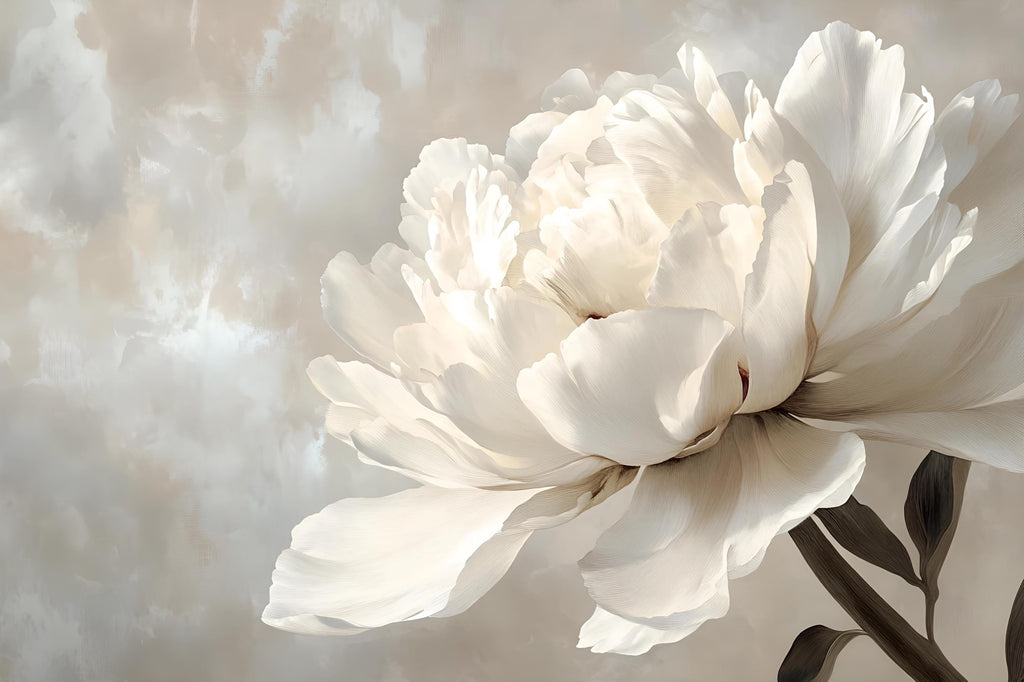 Beige Floral Wallpaper Mural – Oversized Cream Peony Wall Decor for Bedroom or Living Room – Modern Elegant Accent Wall – Removable Stylish