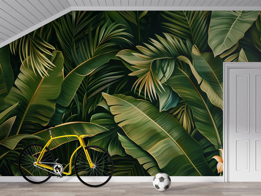 Tropical Banana Leaf Wallpaper Mural – Bold Jungle Wall Decor for Kids Room, Nursery or Living Room – Modern Peel and Stick Removable