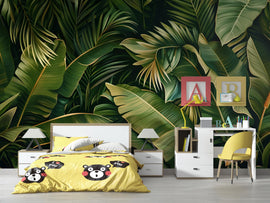 Tropical Banana Leaf Wallpaper Mural – Bold Jungle Wall Decor for Kids Room, Nursery or Living Room – Modern Peel and Stick Removable