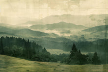 Load image into Gallery viewer, Misty Forest Mountain Wallpaper Mural – Scenic Green Landscape Wall Decor for Bedroom, Living Room or Office – Modern Bold Accent Wall