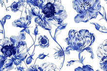 Load image into Gallery viewer, Blue and White Floral Wallpaper Mural – Oversized Botanical Wall Decor for Bedroom, Living Room or Office – Modern Bold Accent Wall