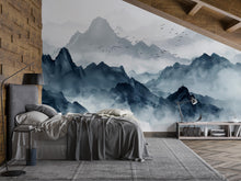 Load image into Gallery viewer, Blue Mountain Wallpaper Mural – Watercolor Misty Landscape Wall Decor for Bedroom, Living Room or Office – Modern Bold Accent Wall