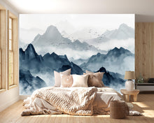 Load image into Gallery viewer, Blue Mountain Wallpaper Mural – Watercolor Misty Landscape Wall Decor for Bedroom, Living Room or Office – Modern Bold Accent Wall