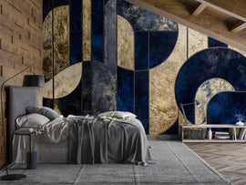 Luxury Geometric Gold and Navy Wallpaper – Modern Art Deco 3D Wall Mural Stylish Bold Room Decor Elegant Gift for Living Room Bedroom