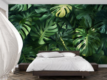 Load image into Gallery viewer, Tropical Monstera Leaf Wallpaper Mural – Bold Green Jungle Wall Decor for Bedroom, Living Room or Office – Modern Stylish Accent Wall