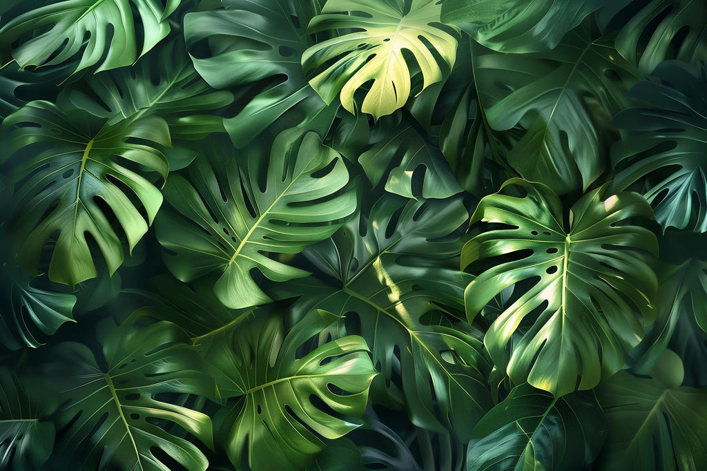 Tropical Monstera Leaf Wallpaper Mural – Bold Green Jungle Wall Decor for Bedroom, Living Room or Office – Modern Stylish Accent Wall