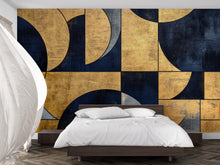 Load image into Gallery viewer, Luxury Geometric Gold and Navy Wallpaper – Modern Art Deco 3D Wall Mural Bold Stylish Bedroom Living Room Decor Elegant Gift Holiday