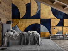 Load image into Gallery viewer, Luxury Geometric Gold and Navy Wallpaper – Modern Art Deco 3D Wall Mural Bold Stylish Bedroom Living Room Decor Elegant Gift Holiday