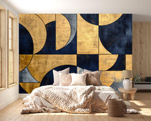 Load image into Gallery viewer, Luxury Geometric Gold and Navy Wallpaper – Modern Art Deco 3D Wall Mural Bold Stylish Bedroom Living Room Decor Elegant Gift Holiday