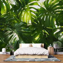 Load image into Gallery viewer, Oversized Monstera Leaf Wallpaper Mural – Bold Tropical Jungle Wall Decor for Bedroom, Living Room or Office – Modern Stylish Accen