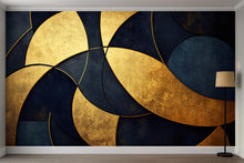 Load image into Gallery viewer, Luxury Navy Gold Abstract Wallpaper – Modern Bold 3D Wall Mural Stylish Geometric Wall Décor for Living Room Bedroom Office Holiday