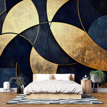 Load image into Gallery viewer, Luxury Navy Gold Abstract Wallpaper – Modern Bold 3D Wall Mural Stylish Geometric Wall Décor for Living Room Bedroom Office Holiday
