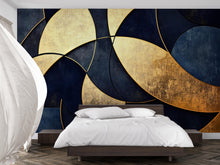Load image into Gallery viewer, Luxury Navy Gold Abstract Wallpaper – Modern Bold 3D Wall Mural Stylish Geometric Wall Décor for Living Room Bedroom Office Holiday