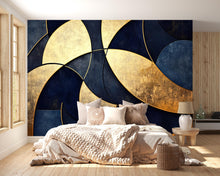 Load image into Gallery viewer, Luxury Navy Gold Abstract Wallpaper – Modern Bold 3D Wall Mural Stylish Geometric Wall Décor for Living Room Bedroom Office Holiday