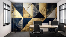 Load image into Gallery viewer, Navy Gold Geometric Wallpaper – Luxury Bold 3D Wall Mural Stylish Triangle Abstract Wall Décor for Living Room Bedroom Office Holiday