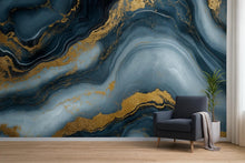 Load image into Gallery viewer, Blue Gold Marble Wallpaper – Luxury Abstract Swirl Wall Mural Modern 3D Stylish Wall Décor for Living Room Bedroom Office Holiday Gift