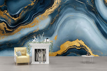 Load image into Gallery viewer, Blue Gold Marble Wallpaper – Luxury Abstract Swirl Wall Mural Modern 3D Stylish Wall Décor for Living Room Bedroom Office Holiday Gift