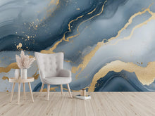 Load image into Gallery viewer, Blue Gold Marble Wallpaper – Luxury Abstract Wall Mural Stylish 3D Modern Wall Décor for Living Room Bedroom Office Gift Bold Holiday
