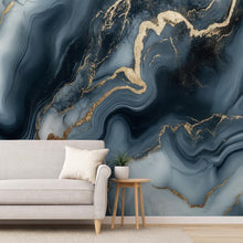 Load image into Gallery viewer, Blue Gold Marble Swirl Wallpaper – Luxury Abstract 3D Wall Mural Stylish Modern Bold Wall Décor for Bedroom Living Room Office Holiday Gift