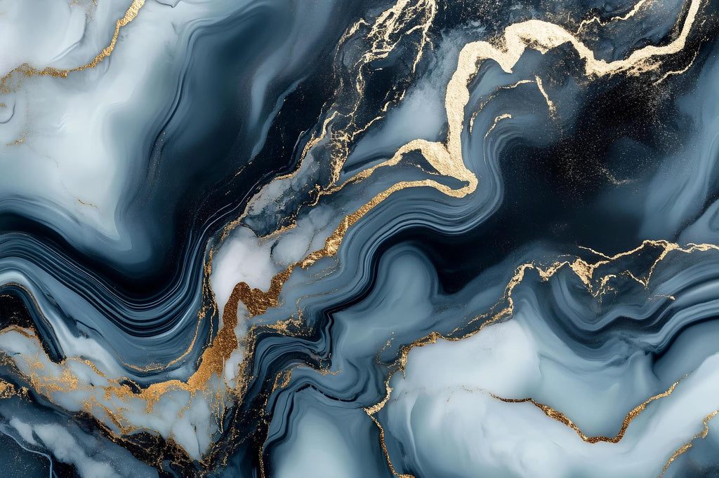 Blue Gold Marble Swirl Wallpaper – Luxury Abstract 3D Wall Mural Stylish Modern Bold Wall Décor for Bedroom Living Room Office Holiday Gift