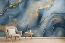 Load image into Gallery viewer, Blue Gold Marble Wallpaper – Elegant Luxury Abstract 3D Wall Mural Stylish Modern Bold Wall Décor for Living Room Bedroom Office Holiday