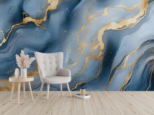 Load image into Gallery viewer, Blue Gold Marble Wallpaper – Elegant Luxury Abstract 3D Wall Mural Stylish Modern Bold Wall Décor for Living Room Bedroom Office Holiday