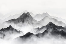 Load image into Gallery viewer, Black and White Mountain Wallpaper Mural – Watercolor Misty Landscape Wall Decor for Kids Room, Bedroom or Office – Modern Bold Accent