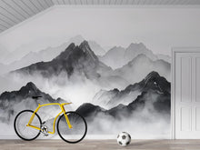 Load image into Gallery viewer, Black and White Mountain Wallpaper Mural – Watercolor Misty Landscape Wall Decor for Kids Room, Bedroom or Office – Modern Bold Accent