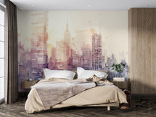 Load image into Gallery viewer, Watercolor City Skyline Wallpaper Mural – Urban Skyline Wall Decor for Bedroom, Living Room or Office – Modern Bold Accent Removable Stylish