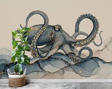 Load image into Gallery viewer, Octopus Fish Restaurant Watercolor Wall Mural – Octopus wall decor Oceal wall decal, Restaurant wall art Kids Room or Nursery 893RS