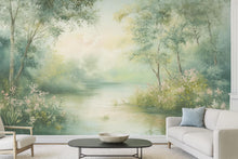 Load image into Gallery viewer, Misty River Forest Wallpaper – Dreamy Floral Landscape Wall Mural Stylish Nature 3D Wallpaper for Modern Bold Room Décor Holiday Gift Wall