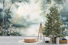 Load image into Gallery viewer, Misty River Forest Wallpaper – Dreamy Floral Landscape Wall Mural Stylish Nature 3D Wallpaper for Modern Bold Room Décor Holiday Gift Wall