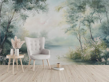 Load image into Gallery viewer, Misty River Forest Wallpaper – Dreamy Floral Landscape Wall Mural Stylish Nature 3D Wallpaper for Modern Bold Room Décor Holiday Gift Wall