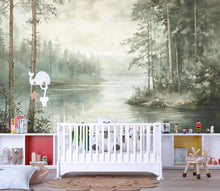 Load image into Gallery viewer, Misty Pine Forest Wallpaper – Serene Lake View Wall Mural for Nursery Bedroom Living Room Stylish Nature 3D Wallpaper Modern Bold Décor Gift