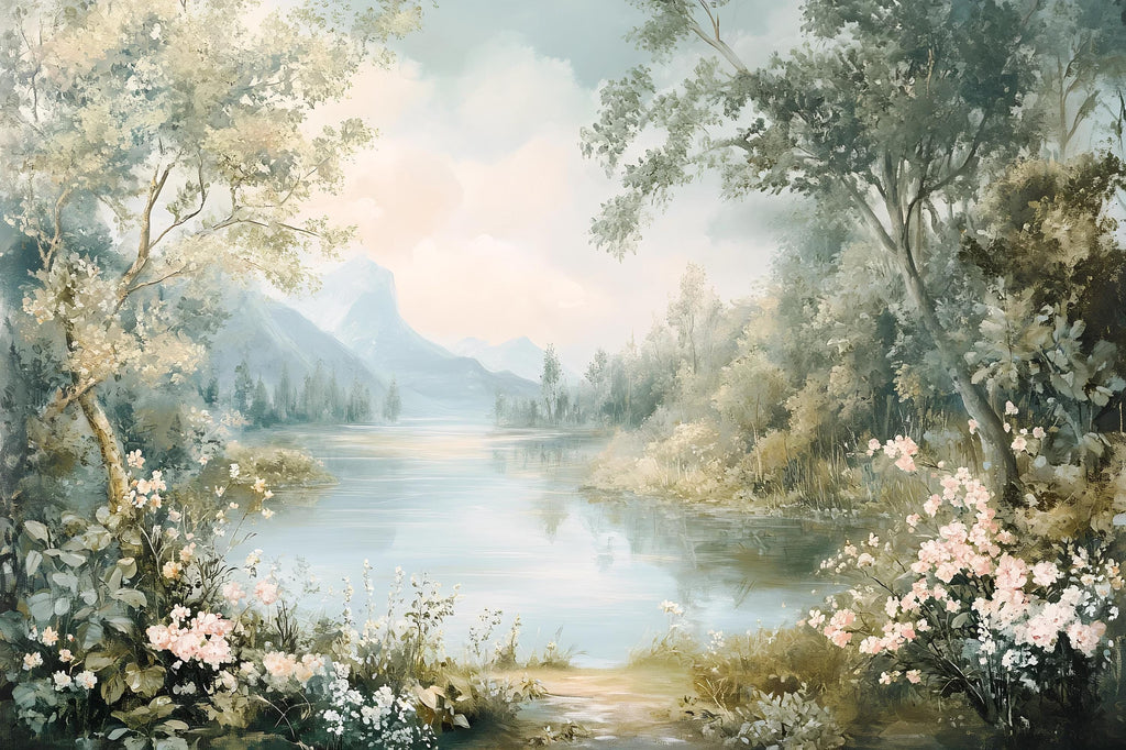 Mountain Lake Wallpaper Mural – Serene Landscape Wall Art for Nursery Bedroom Living Room Stylish 3D Nature Wallpaper Bold Modern Wall Decor