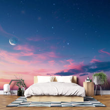 Load image into Gallery viewer, Galaxy Sunset Sky Wallpaper Mural – Moon and Stars Wall Decor for Bedroom or Living Room – Modern Celestial Peel and Stick Stylish Wall Art