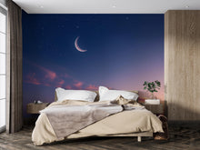 Load image into Gallery viewer, Crescent Moon Twilight Sky Wallpaper – Starry Night Wall Mural for Bedroom or Living Room – Modern Celestial Peel and Stick Stylish Wall