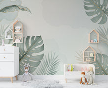 Load image into Gallery viewer, Tropical Leaf Wallpaper Watercolor Wall Mural – Tropical wall decor leaf wall decal, wall art Kids Room or Nursery 891RS