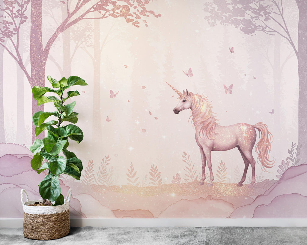 Unicorn Princess Forest Wall Graphics Peel and Stick Girl room Wallpaper Nursery Self Adhesive Rainbow nursery wall decor Mural 896RS