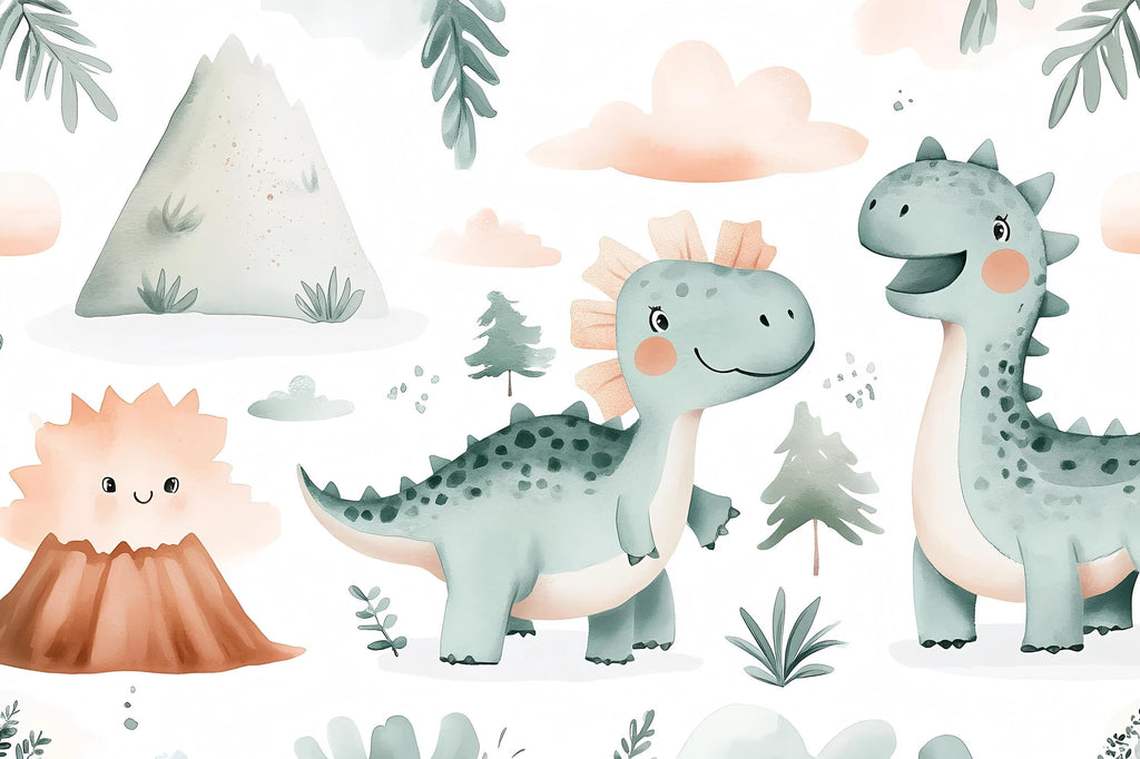 Cute Dinosaur Nursery Wallpaper – Cartoon Dino Wall Mural for Baby Room Playroom Stylish Kids Wall Decor 3D Wallpaper Modern Bold Holiday