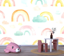 Load image into Gallery viewer, Rainbow Nursery Wallpaper, Kids Room Wall Mural, Colorful Baby Room Decor, Peel and Stick Cloud Wall Art, Modern Gender Neutral Playroom