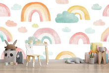 Load image into Gallery viewer, Rainbow Nursery Wallpaper, Kids Room Wall Mural, Colorful Baby Room Decor, Peel and Stick Cloud Wall Art, Modern Gender Neutral Playroom