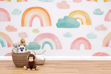 Load image into Gallery viewer, Rainbow Nursery Wallpaper, Kids Room Wall Mural, Colorful Baby Room Decor, Peel and Stick Cloud Wall Art, Modern Gender Neutral Playroom